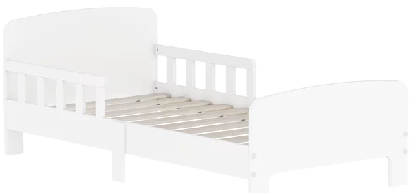 AIYAPLAY Letto per Bambini 3-8 Anni Basso con Sponde Laterali e Bordi Lisci, in Legno, 143.5x74.2x54 cm, Bianco | Aosom Italy