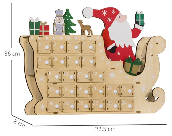 HOMCOM Calendario dell'Avvento in Legno con 24 Cassetti da Riempire, Riutilizzabile, 22,5x8x36 cm Legno Naturale | Aosom Italy