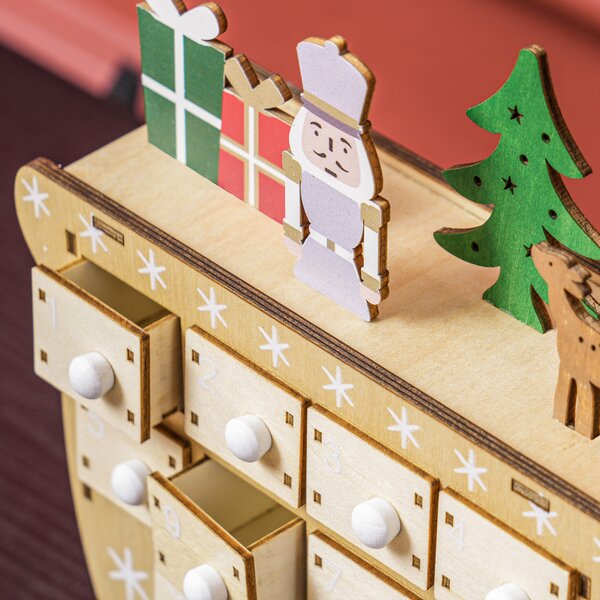 HOMCOM Calendario dell'Avvento in Legno con 24 Cassetti da Riempire, Riutilizzabile, 22,5x8x36 cm Legno Naturale | Aosom Italy