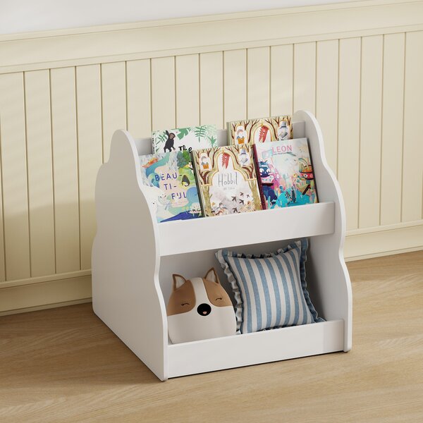 AIYAPLAY Scaffale per bambini, a 2 livelli con ruote, 4 ripiani, 54x50x56 cm, Bianco | Aosom Italy