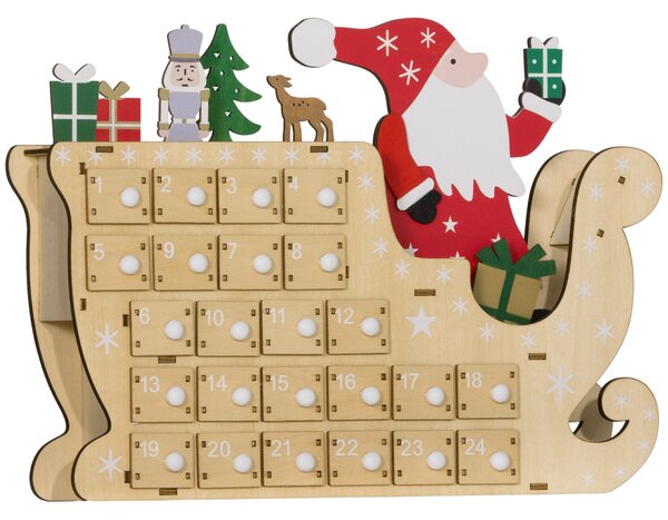 HOMCOM Calendario dell'Avvento in Legno con 24 Cassetti da Riempire, Riutilizzabile, 22,5x8x36 cm Legno Naturale | Aosom Italy