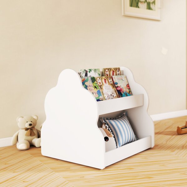 AIYAPLAY Scaffale per bambini, a 2 livelli con ruote, 4 ripiani, 54x50x56 cm, Bianco | Aosom Italy