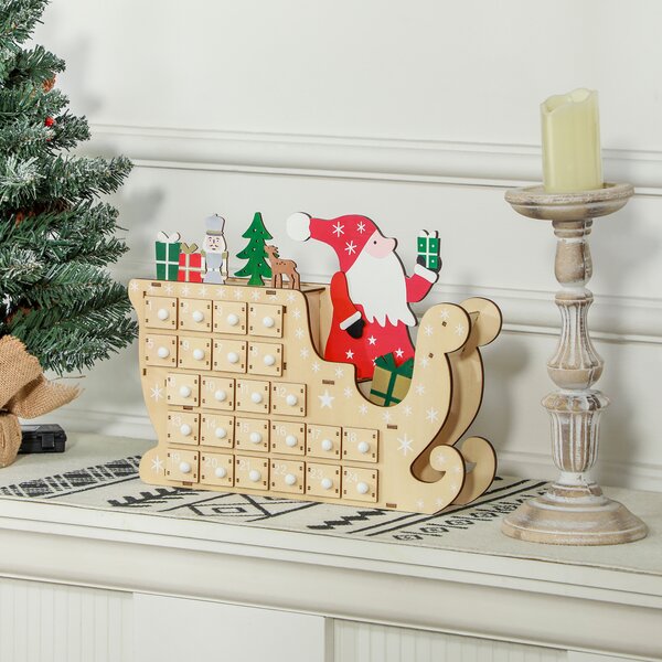 HOMCOM Calendario dell'Avvento in Legno con 24 Cassetti da Riempire, Riutilizzabile, 22,5x8x36 cm Legno Naturale | Aosom Italy