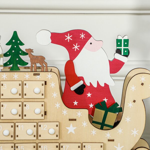 HOMCOM Calendario dell'Avvento in Legno con 24 Cassetti da Riempire, Riutilizzabile, 22,5x8x36 cm Legno Naturale | Aosom Italy