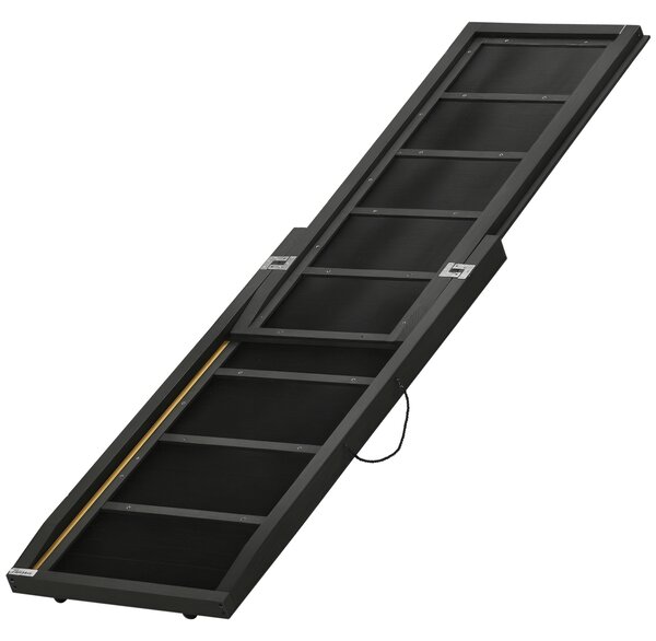 PawHut Rampa per Cani Pieghevole in Legno con Superficie Antiscivolo e Maniglia Laterale, 43x165x6.5cm, Nero|Aosom