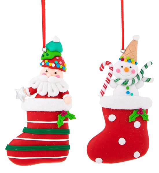 12 Set di 2 Calzette Natalizie H12,5 cm Babbo Natale e Puppazzo di Neve Rosso/Verde