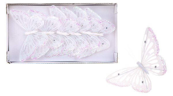 Farfalle con Glitter e Clip 18 Pezzi Ø15 cm Bianco