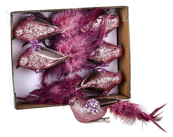 Set 12 Uccellini con Clip H20 cm Rosa