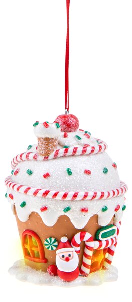 Set 6 Muffin con Babbo Natale con Led Rosso/Marrone/Verde