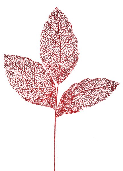 Set 6 Foglia con Glitter H76 cm Rosso