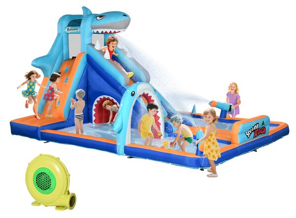 Outsunny Castello Gonfiabile per Bambini 3-8 Anni con Gonfiatore, Scivolo, Piscina e Parete da Arrampicata|Aosom