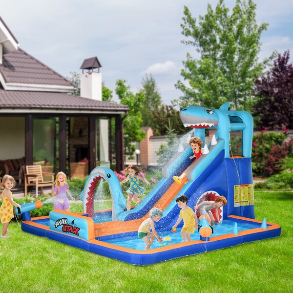 Outsunny Castello Gonfiabile per Bambini 3-8 Anni con Gonfiatore, Scivolo, Piscina e Parete da Arrampicata|Aosom