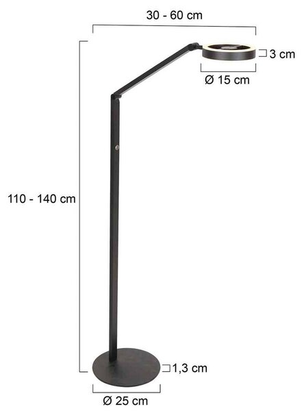 Steinhauer Piantana LED Ringlux, nera, metallo, regolabile dimmerabile, Nero, Soggiorno / Sala da pranzo, Metallo, Moderno, Lampada da tavolo LED