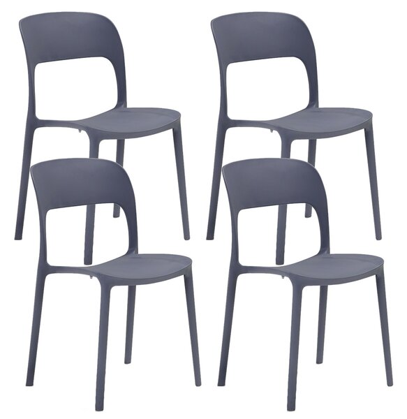 Set 4 Sedie Impilabili 85x45x56 cm in Polipropilene e Fibra di Vetro Kate Grigio Asfalto