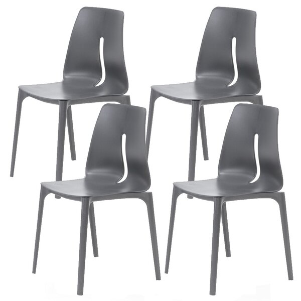Set 4 Sedie Impilabili 85x50x51 cm in Polipropilene e Fibra di Vetro Lisbona Grigio
