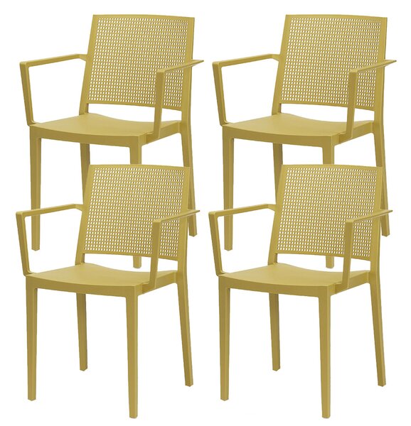 Set 4 Sedie Impilabili 81x57x56 cm con Braccioli in Polipropilene e Fibra di Vetro Porto Senape