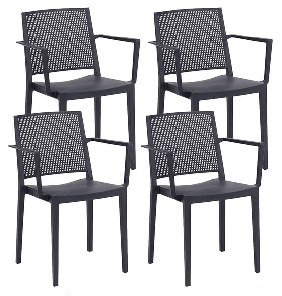 Set 4 Sedie Impilabili 81x57x56 cm con Braccioli in Polipropilene e Fibra di Vetro Porto Antracite