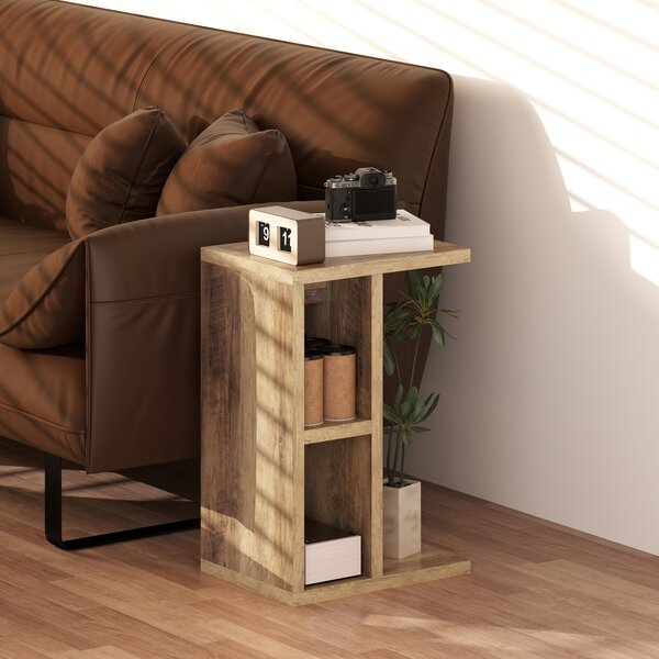 Tavolino da Salotto a Forma di C 40x30x60 cm con 3 Ripiani Marrone