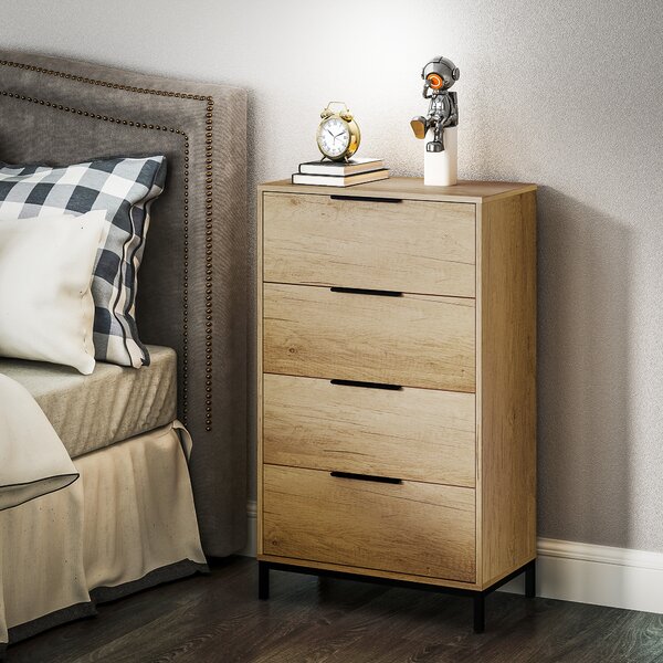 Cassettiera 4 Cassetti Antiribaltamento 62x35x105 cm in Legno e Metallo Marrone scuro