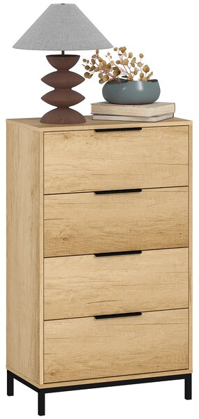 Cassettiera 4 Cassetti Antiribaltamento 62x35x105 cm in Legno e Metallo Marrone scuro