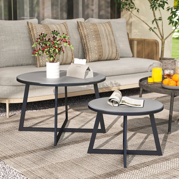 Outsunny Set 2 Tavolini per Esterni con Piano in Vetro Temperato, Ø70x45 cm e Ø50x35 cm, Grigio