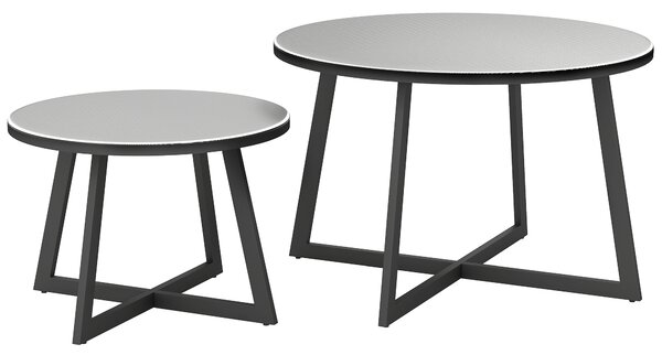 Outsunny Set 2 Tavolini per Esterni con Piano in Vetro Temperato, Ø70x45 cm e Ø50x35 cm, Grigio