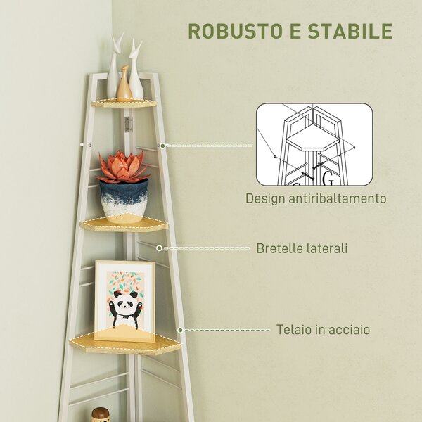 HOMCOM Libreria Angolare a 5 Ripiani con Struttura Pieghevole e Piedini Regolabili, Colore Legno