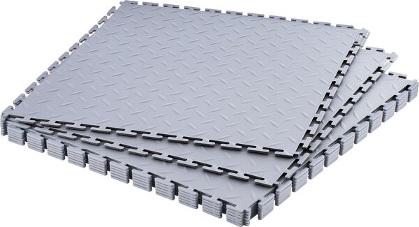 Piastrelle in PVC per garage - Piastrelle per pavimenti a incastro/a clic Set da 8 51,3 x 51,3 x 0,5 cm - Antiscivolo - Profilo lamellare - Resistente ai carichi pesanti - Per officine e magazzini - Grigio chiaro