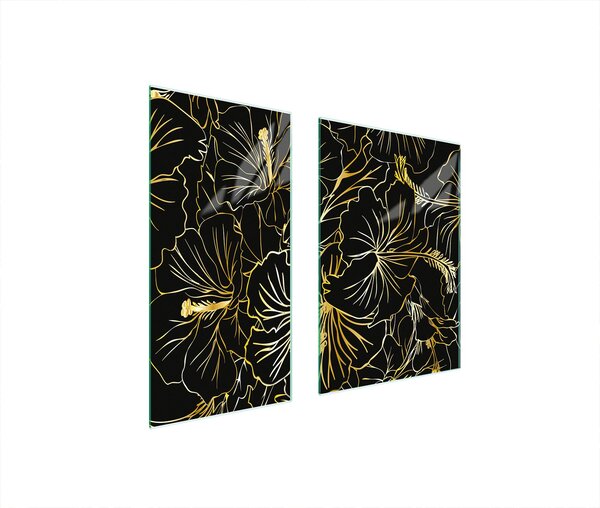 Piastre copri fornelli 2 pezzi 75x52 Copri piano cottura in Vetroceramica tagliere in vetro fiore nero