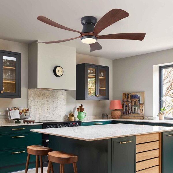 Ventilatore da soffitto ZELURXX con luce a LED, 52 pollici (132 cm), effetto legno, 6 velocità, telecomando, app, per l'estate e l'inverno