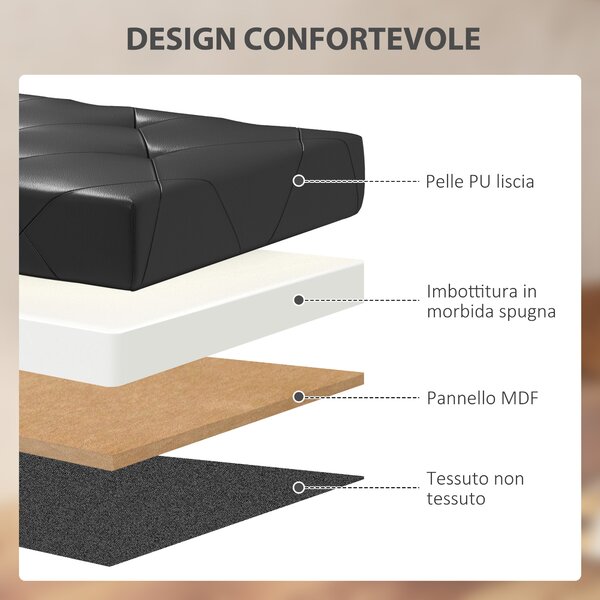 HOMCOM Panca Contenitore Pieghevole da 84L, Coperchio Imbottito e Rivestimento Finta Pelle, 76x38x38cm, Nero