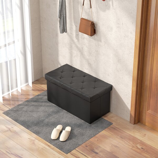 HOMCOM Panca Contenitore Pieghevole da 84L, Coperchio Imbottito e Rivestimento Finta Pelle, 76x38x38cm, Nero