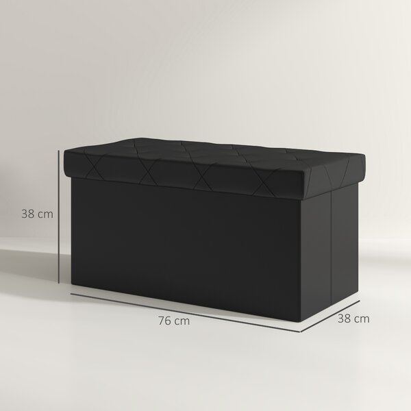 HOMCOM Panca Contenitore Pieghevole da 84L, Coperchio Imbottito e Rivestimento Finta Pelle, 76x38x38cm, Nero
