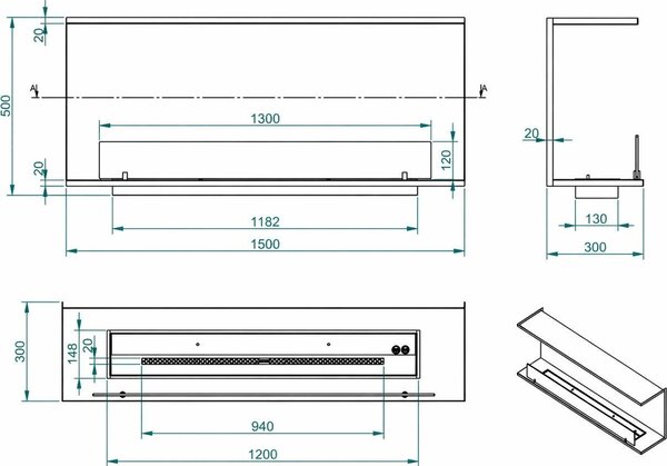 Divina Fire Camino a Bioetanolo da Incasso Trifacciale Biocamino a 3 Lati Aperti 150x50 GIOVE150 TOPLINE - DF1500G
