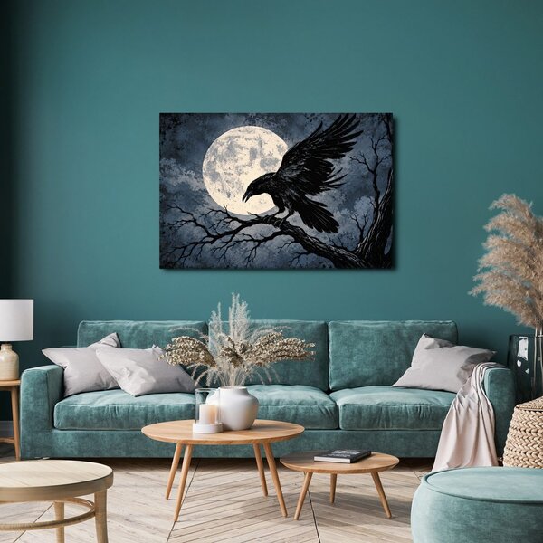Quadro su tela – Corvo al chiaro di luna