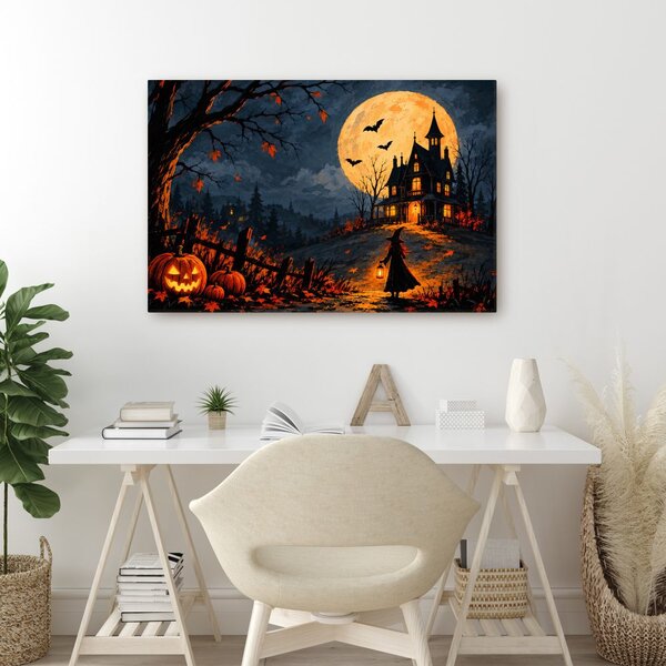 Quadro su tela – Casa stregata sotto la luna piena