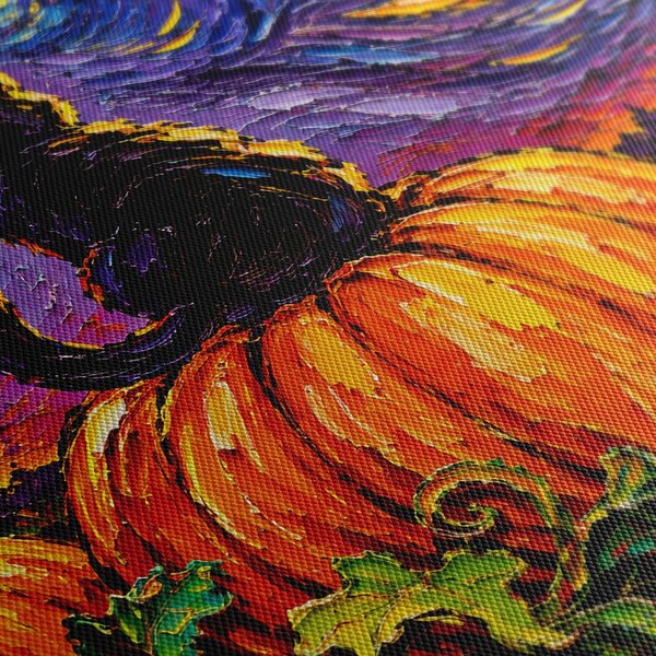 Quadro su tela – Gatto nero sulla zucca