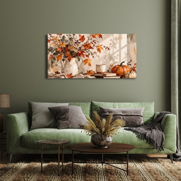 Quadro su tela – Calda composizione autunnale con libri
