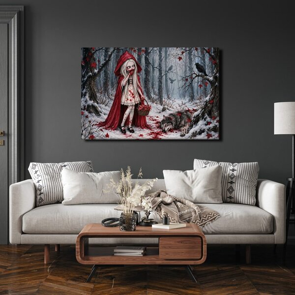 Quadro su tela – Cappuccetto Rosso insanguinato nel bosco invernale