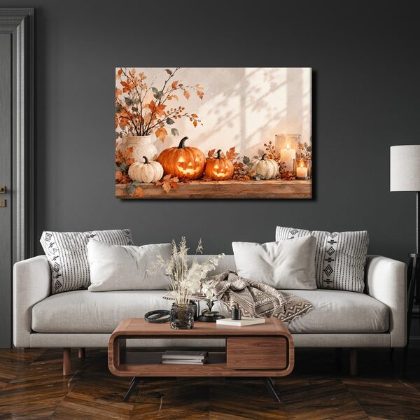 Quadro su tela – Zucche autunnali con candele