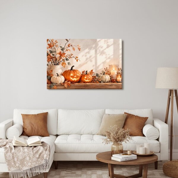 Quadro su tela – Zucche autunnali con candele