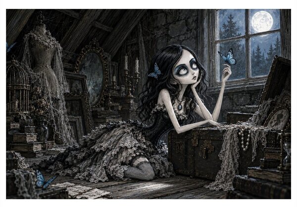 Quadro su tela – Ragazza gotica con farfalla