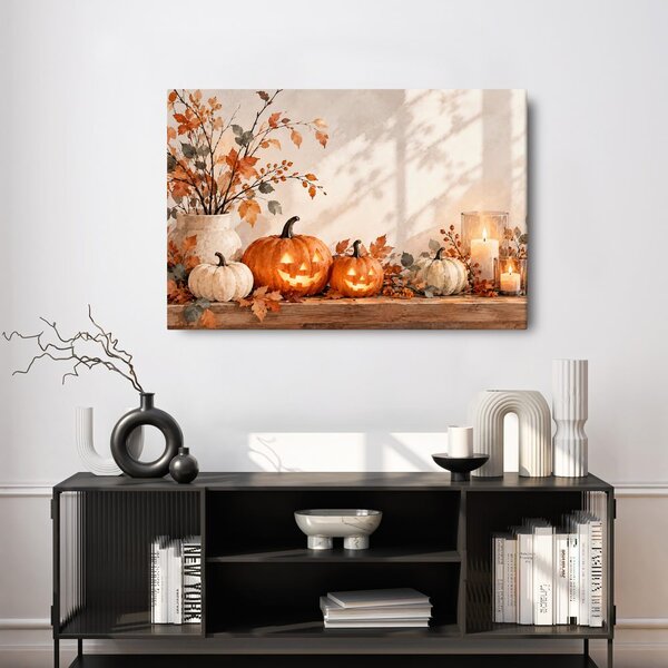 Quadro su tela – Zucche autunnali con candele