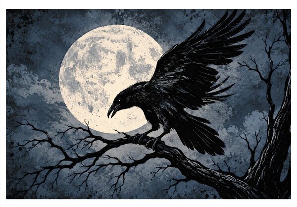 Quadro su tela – Corvo al chiaro di luna