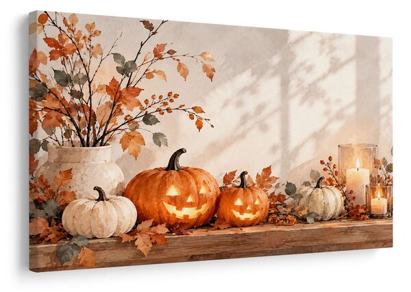 Quadro su tela – Zucche autunnali con candele