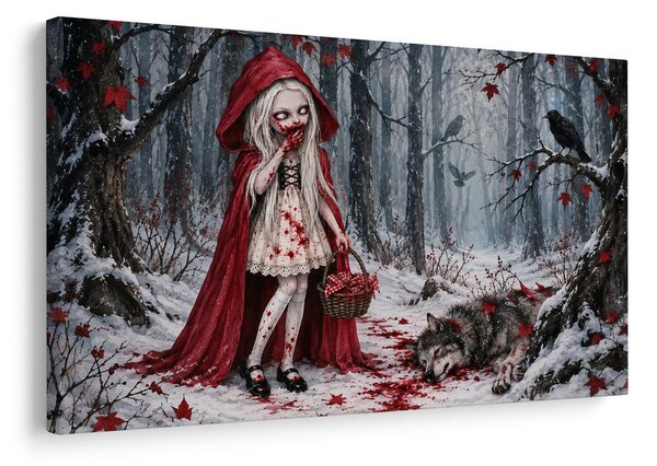 Quadro su tela – Cappuccetto Rosso insanguinato nel bosco invernale