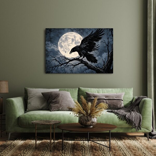 Quadro su tela – Corvo al chiaro di luna