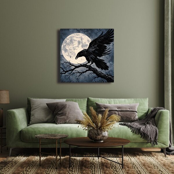 Quadro su tela – Corvo nero sotto la luna piena