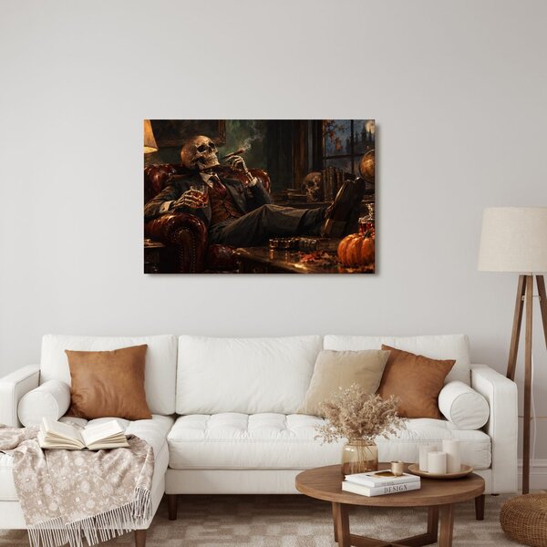 Quadro su tela – Scheletro con sigaro e whisky