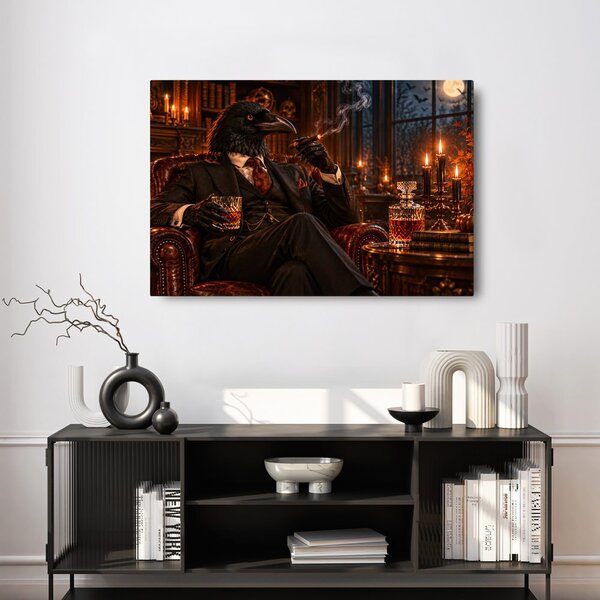 Quadro su tela – Gentiluomo corvo con sigaro